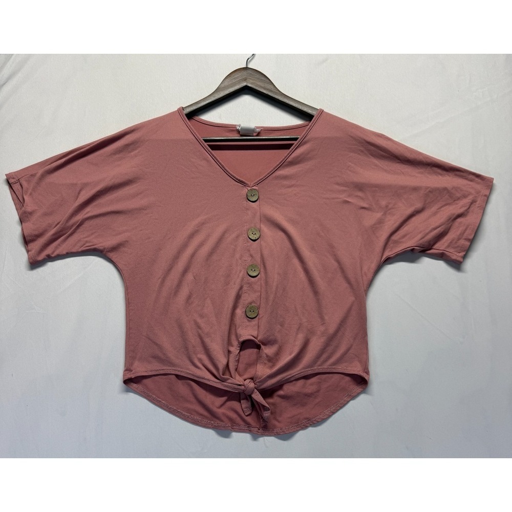 Persaya Crop Blouse Top Womens Small Pink Knot Tie Front Button Front V Neck